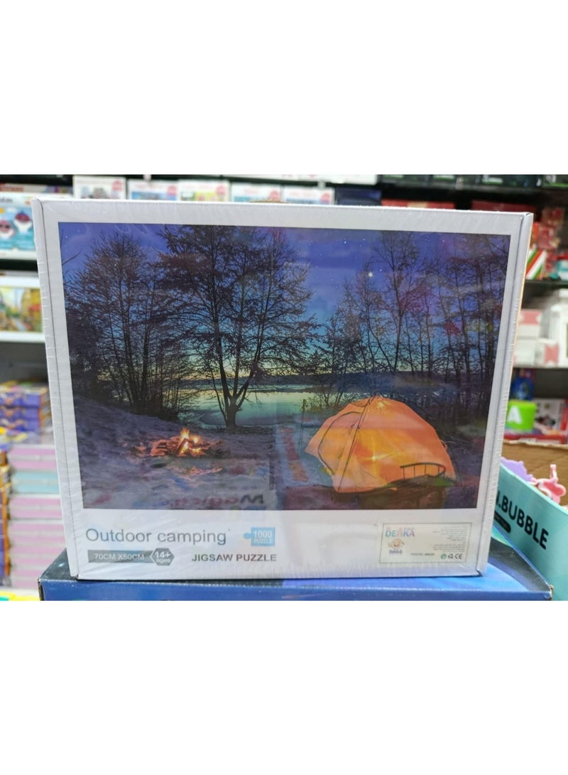 Generic Outdoor Camping Jigsaw Puzzle, 1000 Pieces, 70cm x 50cm, 14+ Years, Lakeside Tent and Campfire Theme